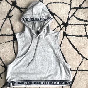 Adidas Gray Sleeveless Crop Workout Hoodie